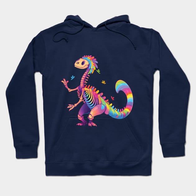 Dancing Skeleton Rainbow Dinosaur Hoodie by Lunatic Bear